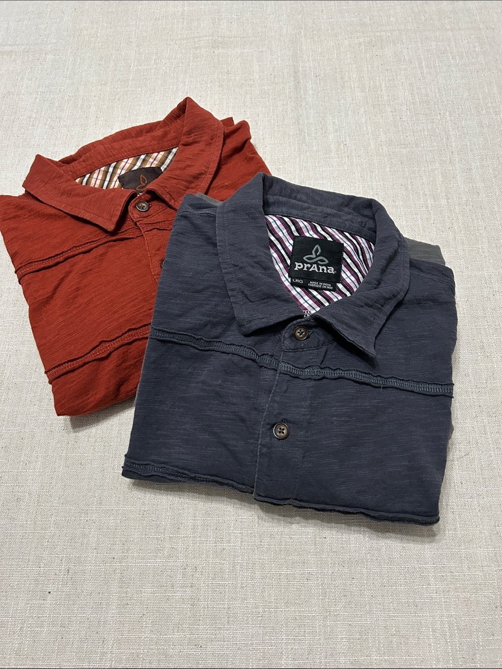 Prana Keylyn Shirt Bundle Men's L Grey/Orange Organic Cotton Casual Outdoor